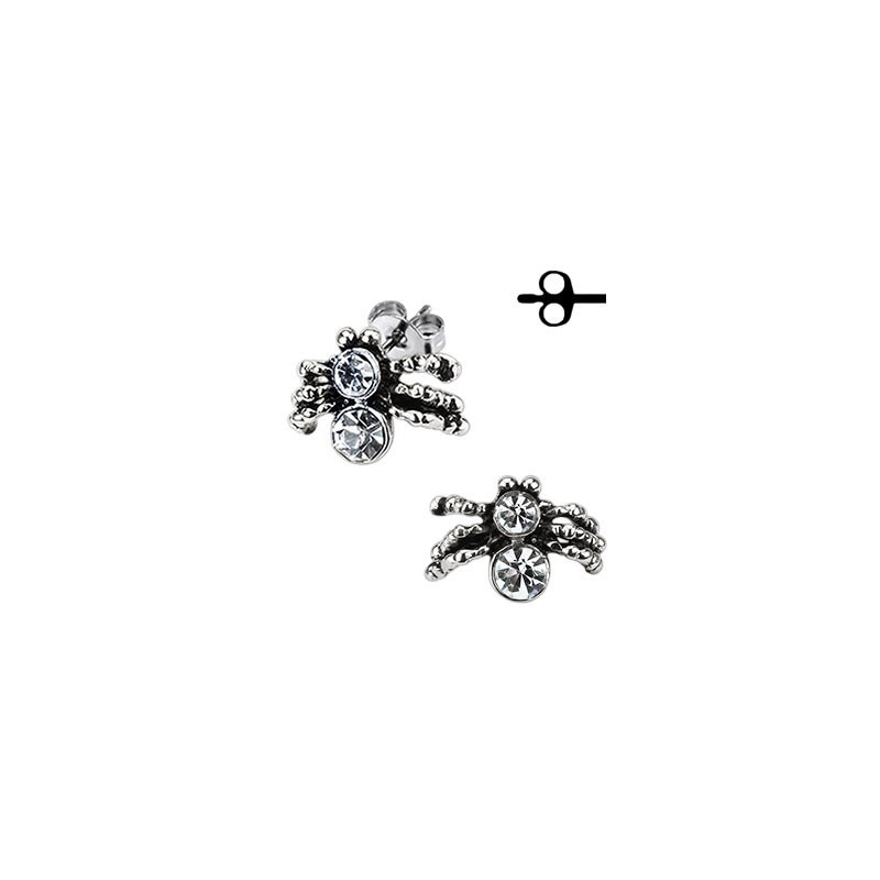 Boucles d'oreille homme et femme en acier chirurgical motif araignée mygale pas cher