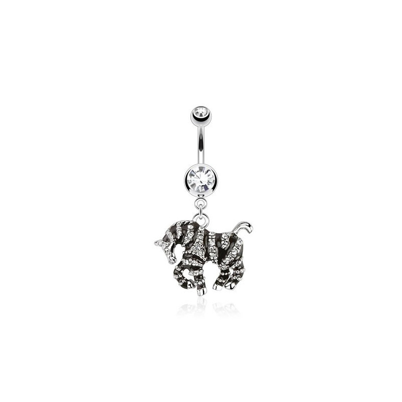 Piercing nombril acier chirurgical pendentif zèbre banane cristal blanc