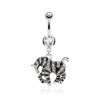 Piercing nombril acier chirurgical pendentif zèbre banane cristal blanc