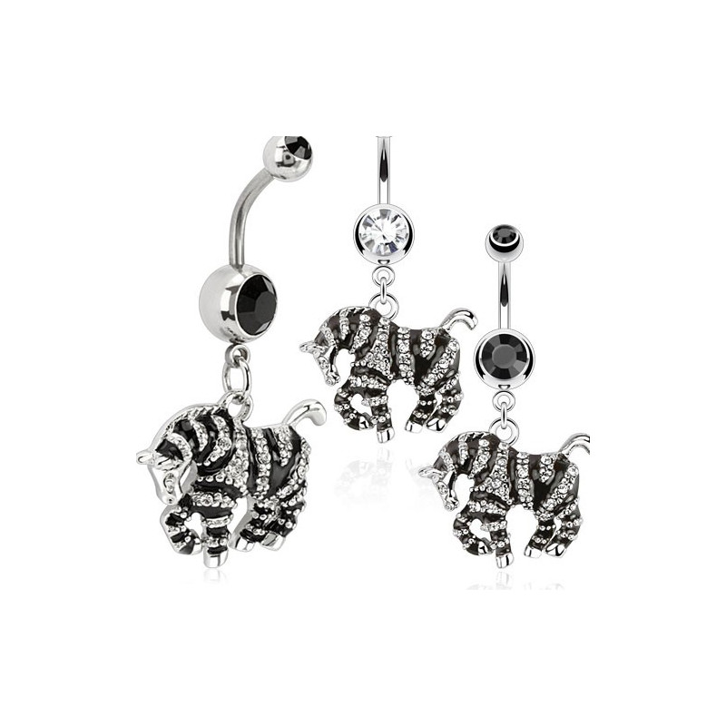 Piercing nombril acier chirurgical pendentif zèbre rayure noir et blanc pas cher