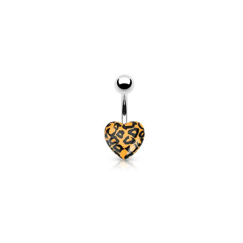 Piercing nombril coeur acrylique fluo de couleur orange motif léopard pas cher