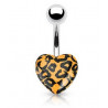 Piercing nombril coeur acrylique fluo de couleur orange motif léopard pas cher