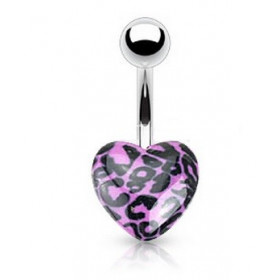 Piercing nombril coeur acrylique fluo de couleur violet motif léopard pas cher