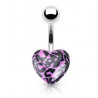 Piercing nombril coeur acrylique fluo de couleur violet motif léopard pas cher