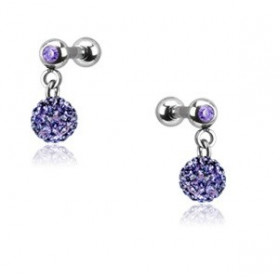 Piercing oreille acier chirurgical pendentif bille multi strass couleur violet pas cher