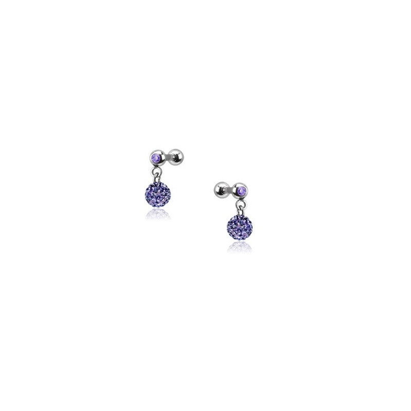 Piercing oreille acier chirurgical pendentif bille multi strass couleur violet pas cher