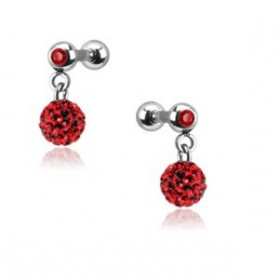 Piercing oreille acier chirurgical pendentif bille multi strass couleur rouge pas cher