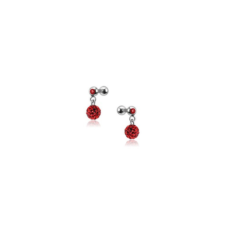 Piercing oreille acier chirurgical pendentif bille multi strass couleur rouge pas cher