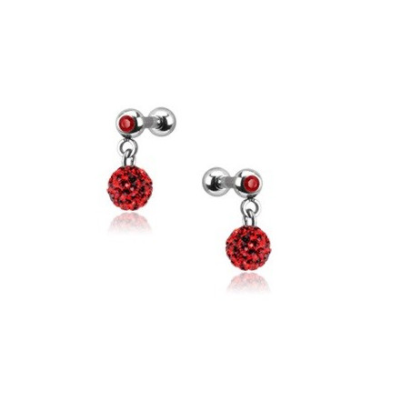 Piercing oreille acier chirurgical pendentif bille multi strass couleur rouge pas cher