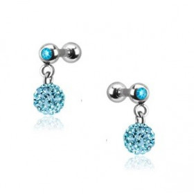 Piercing oreille acier chirurgical pendentif bille multi strass couleur bleu turquoise pas cher