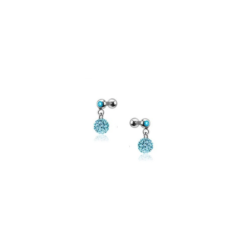 Piercing oreille acier chirurgical pendentif bille multi strass couleur bleu turquoise pas cher