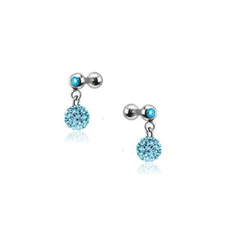 Piercing oreille acier chirurgical pendentif bille multi strass couleur bleu turquoise pas cher