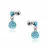 Piercing oreille acier chirurgical pendentif bille multi strass couleur bleu turquoise pas cher