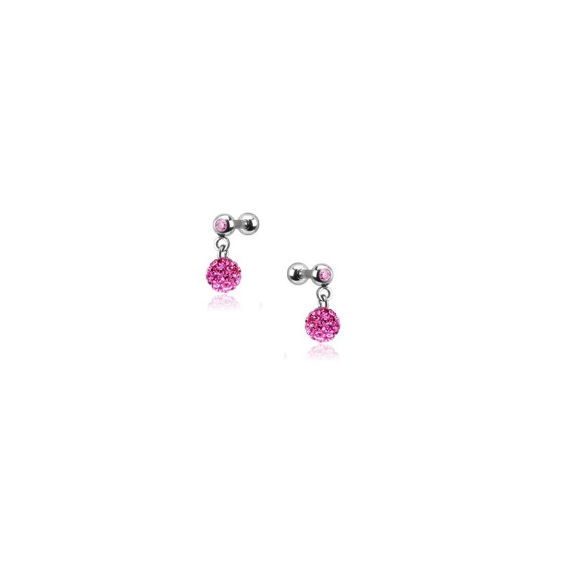 Piercing oreille acier chirurgical pendentif bille multi strass couleur rose pas cher