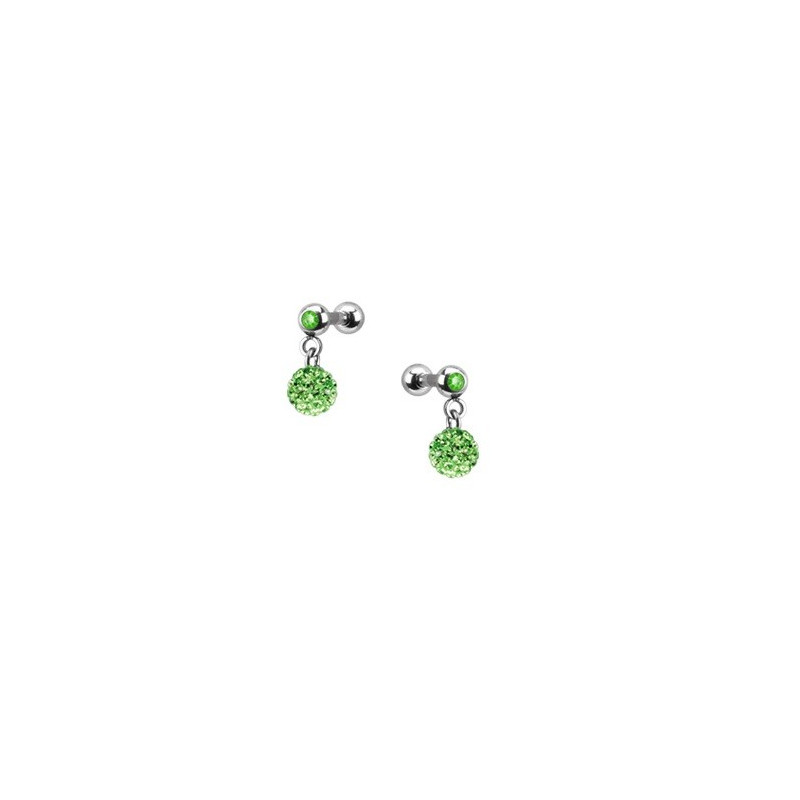 Piercing oreille acier chirurgical pendentif bille multi strass couleur vert pas cher