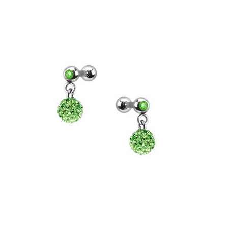 Piercing oreille acier chirurgical pendentif bille multi strass couleur vert pas cher