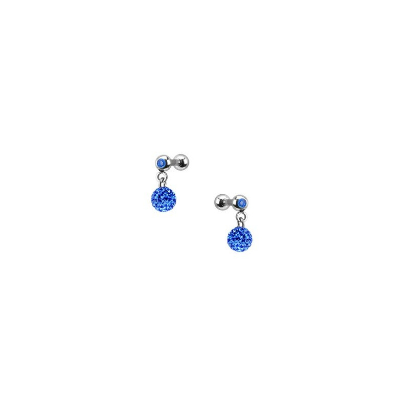 Piercing oreille acier chirurgical pendentif bille multi strass couleur bleu pas cher