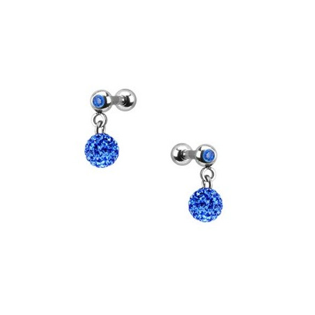 Piercing oreille acier chirurgical pendentif bille multi strass couleur bleu pas cher