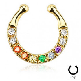 Faux piercing pour septum de couleur doré avec cristal blanc irisé pas cher