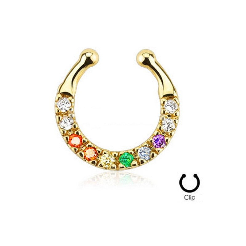 Faux piercing pour septum de couleur doré avec cristal blanc irisé pas cher