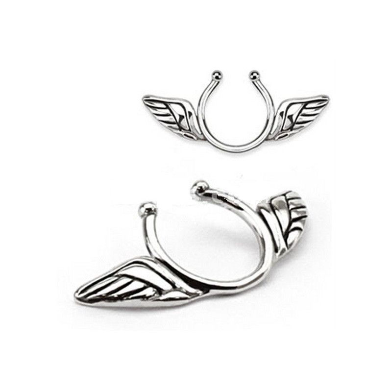 Faux piercing téton motif ailes d'anges pas cher couleur acier