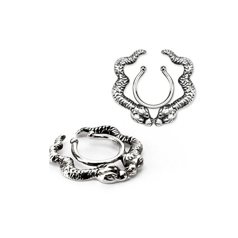 Faux piercing téton motif double serpent pas cher couleur acier