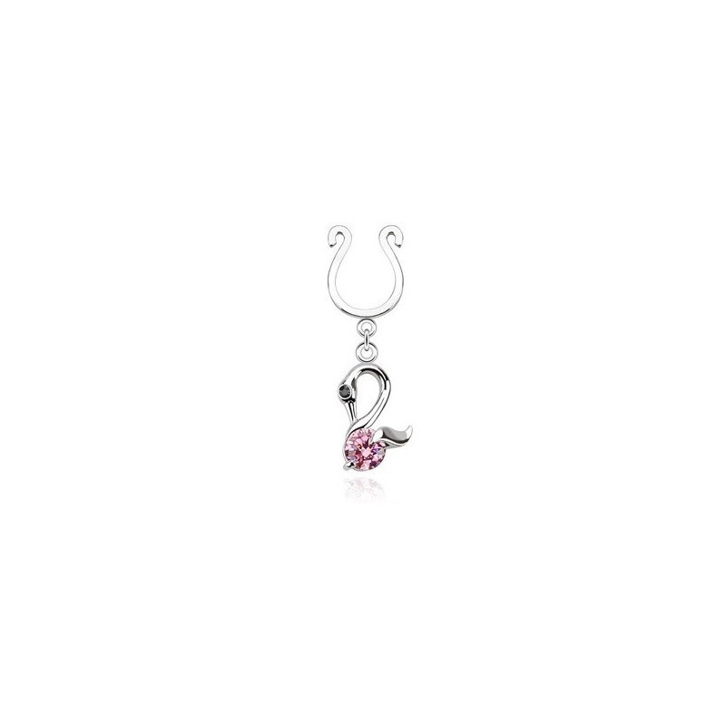 Faux piercing téton forme anneau avec pendentif motif signe cristal rose