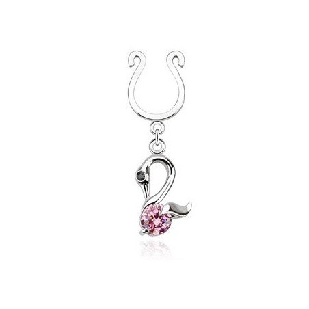 Faux piercing téton forme anneau avec pendentif motif signe cristal rose