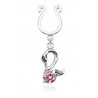 Faux piercing téton forme anneau avec pendentif motif signe cristal rose