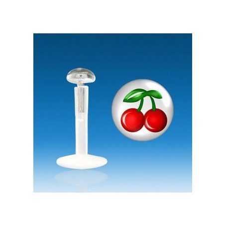 Piercing labret barre en bioflex teflon modèle logo cerise rouge