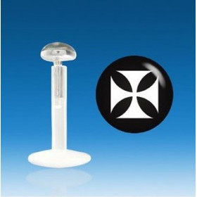 Piercing labretbarre en bioflex teflon embout en argent massif avec logo croix de malte noir et blanche