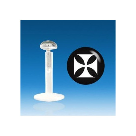 Piercing labretbarre en bioflex teflon embout en argent massif avec logo croix de malte noir et blanche