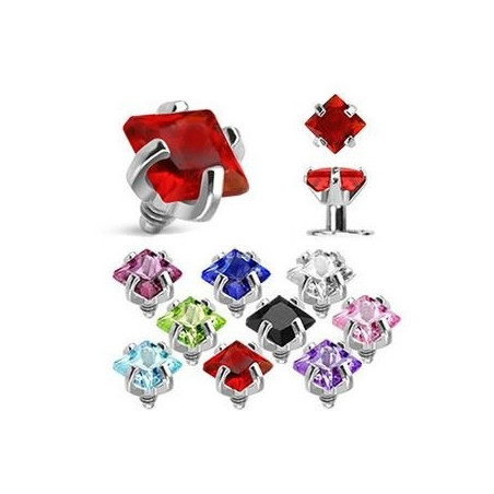 Piercing embout pour implant cristal forme carré couleur au choix pas cher