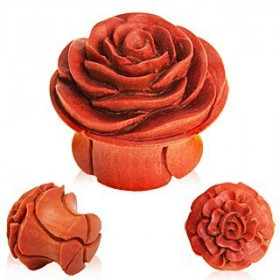 piercing Plug en bois marron sculpté motif fleur