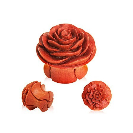 piercing Plug en bois marron sculpté motif fleur