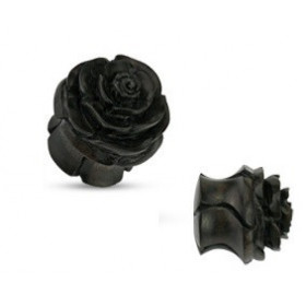 piercing Plug oreille en bois Noir sculpté fait main motif fleur