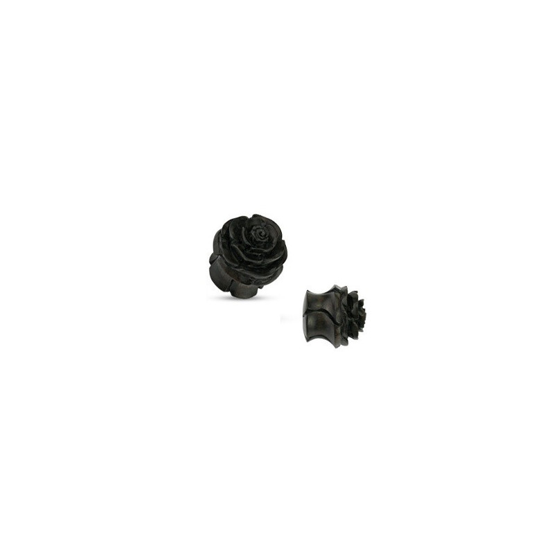 piercing Plug oreille en bois Noir sculpté fait main motif fleur