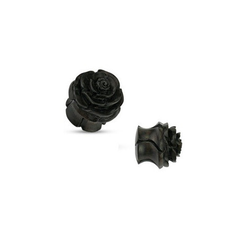 piercing Plug oreille en bois Noir sculpté fait main motif fleur