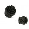 piercing Plug oreille en bois Noir sculpté fait main motif fleur