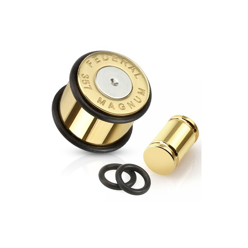 piercing Plug tunnel ecarteur oreille Balle margnum 357 couleur Or en acier chirurgical