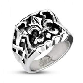 bague Chevalière Homme Fleur de Lys en acier inoxydable