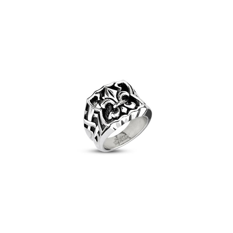 bague Chevalière Homme Fleur de Lys en acier inoxydable