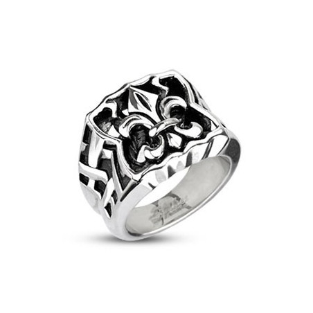 bague Chevalière Homme Fleur de Lys en acier inoxydable