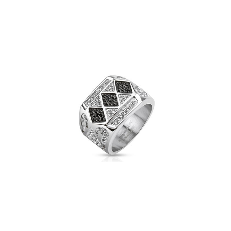 Bague chevalière pour homme en acier inoxydable 3 motifs Diamonds Bague chevalière pour homme en acier inoxydable 3 motifs Diamonds