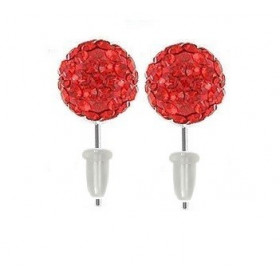 Boucle d'oreille en acier chirurgical boule multi cristaux de couleur cristal Rouge