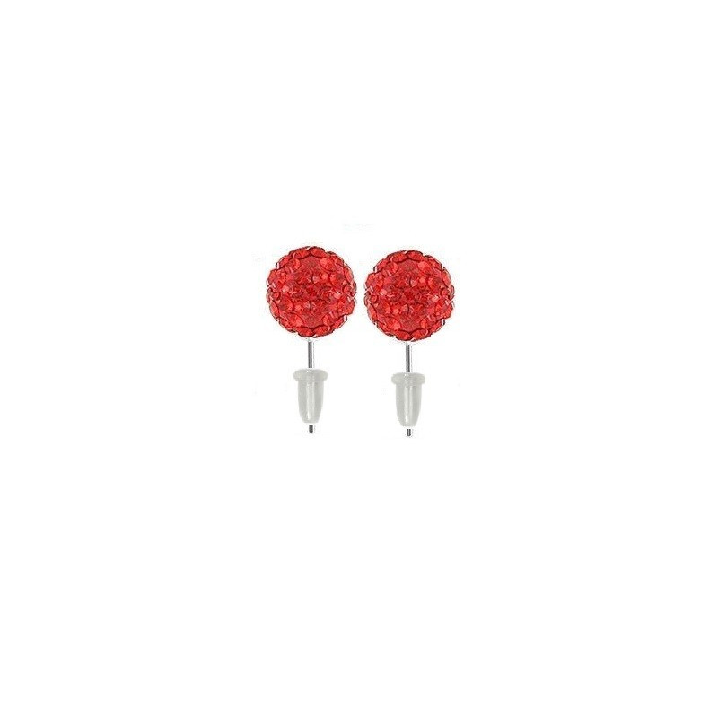 Boucle d'oreille en acier chirurgical boule multi cristaux de couleur cristal Rouge