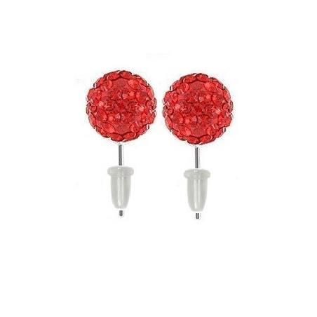 Boucle d'oreille en acier chirurgical boule multi cristaux de couleur cristal Rouge