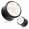 Piercing plug ecarteur en corne et os de buffle motif rose couleur blanc et noir