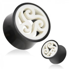 Piercing ecarteur plug triskel en corne et os de buffle noir et blanc