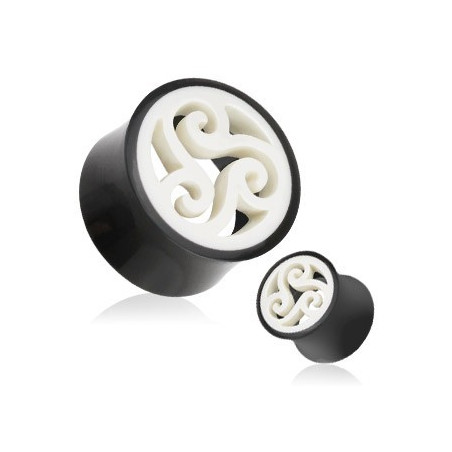 Piercing ecarteur plug triskel en corne et os de buffle noir et blanc